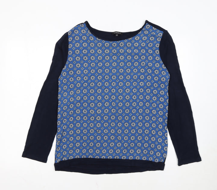 Caroll Women's Blue Geometric Long Sleeve Pullover Jumper Size 14