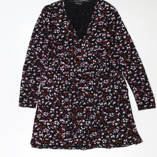 Wednesday’s Girl Womens Black Floral V-Neck Long Sleeve Skater Dress XS