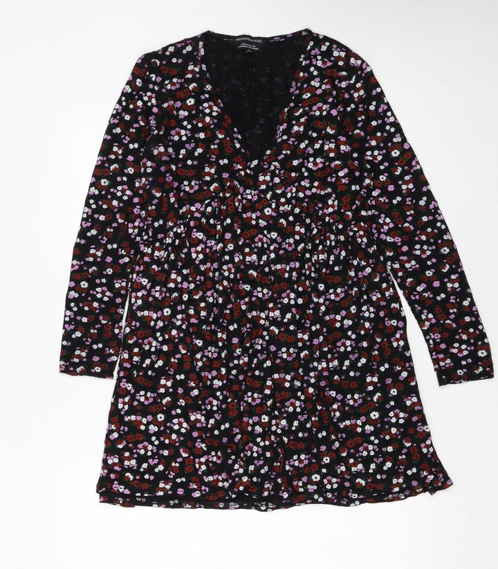 Wednesday’s Girl Womens Black Floral V-Neck Long Sleeve Skater Dress XS