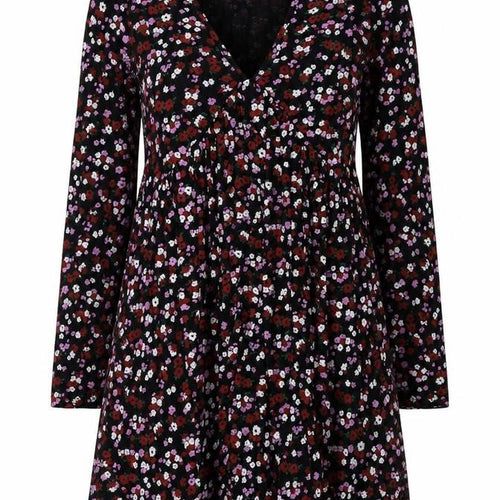 Wednesday’s Girl Womens Black Floral V-Neck Long Sleeve Skater Dress XS