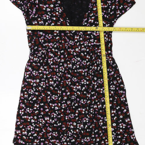 Wednesday’s Girl Womens Black Floral V-Neck Long Sleeve Skater Dress XS