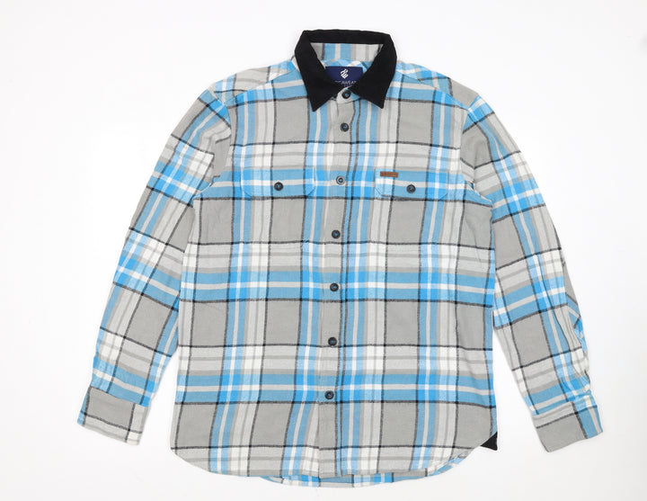 Rocawear Men's Blue Check Flannel Long Sleeve Classic Shirt Size L