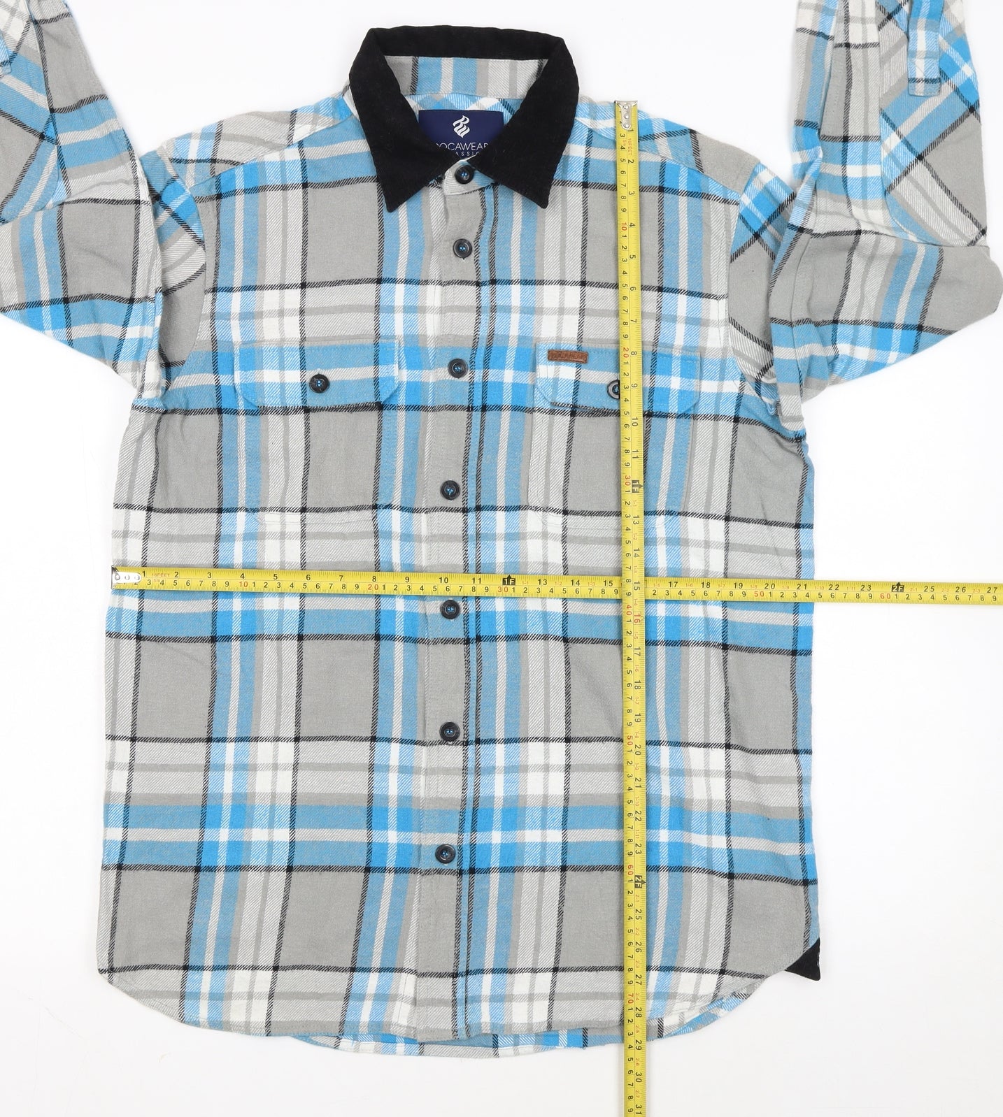 Rocawear Men's Blue Check Flannel Long Sleeve Classic Shirt Size L