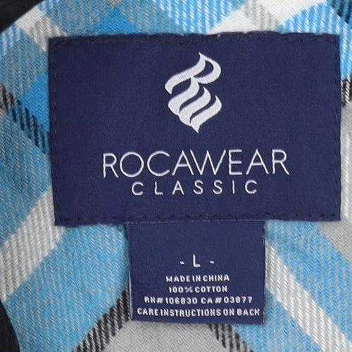 Rocawear Men's Blue Check Flannel Long Sleeve Classic Shirt Size L