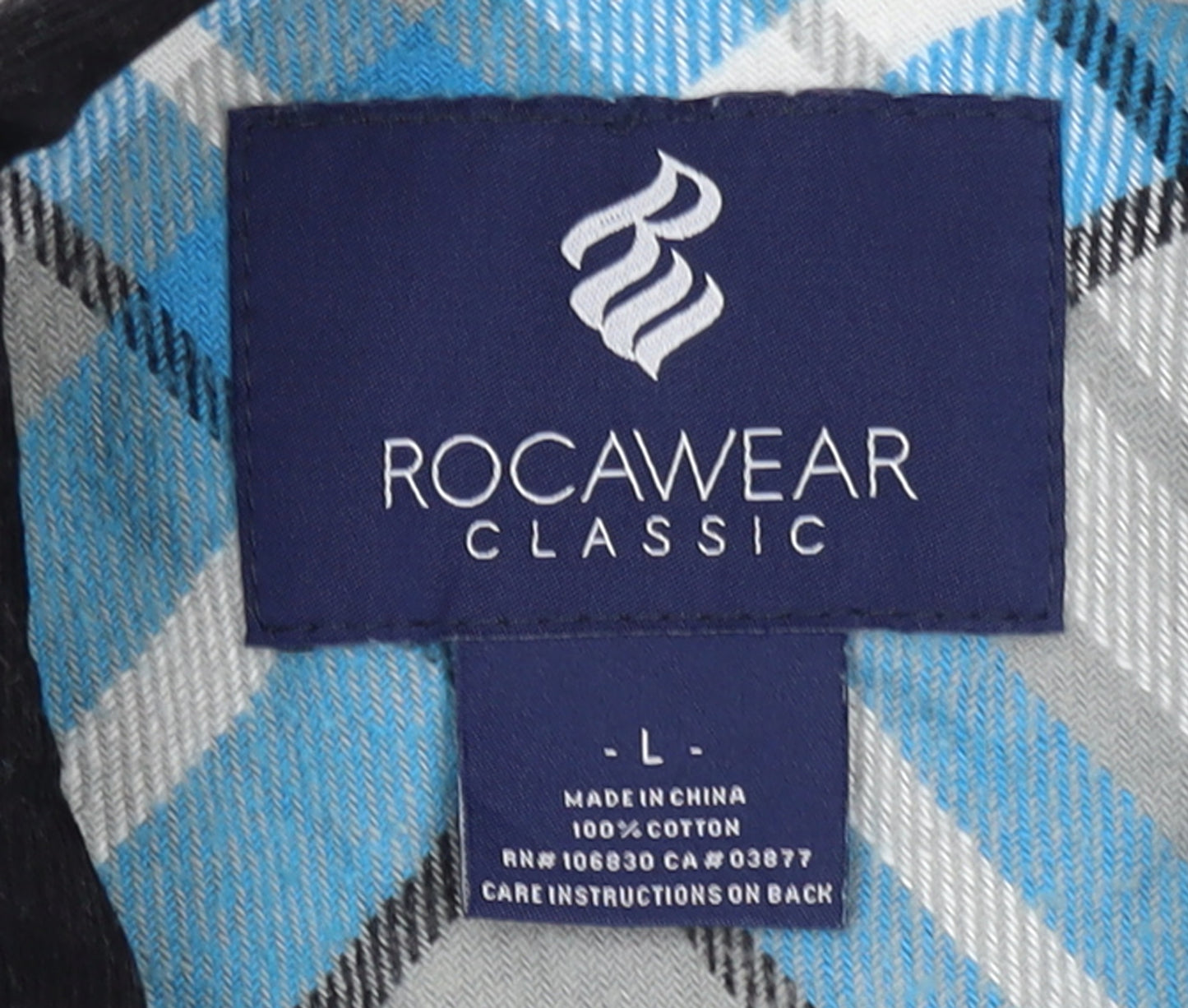 Rocawear Men's Blue Check Flannel Long Sleeve Classic Shirt Size L