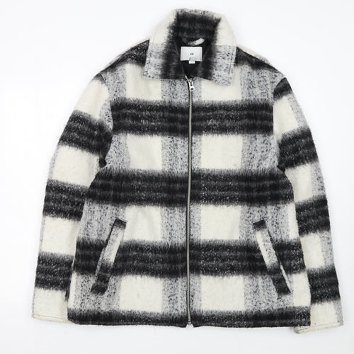H&M Women's Grey Checked Wool Blend Zip Jacket Size L
