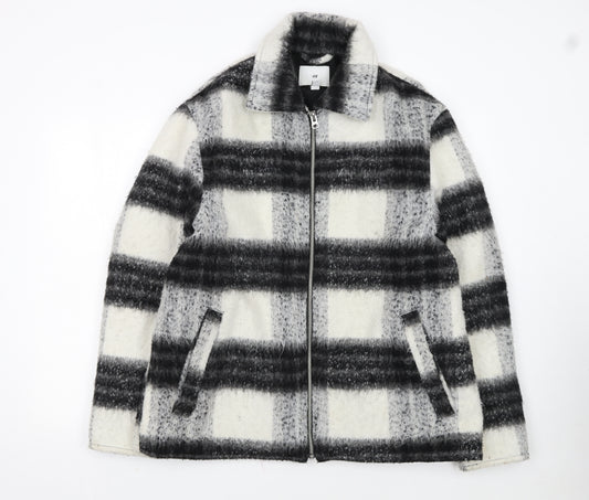 H&M Women's Grey Checked Wool Blend Zip Jacket Size L