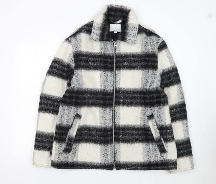 H&M Women's Grey Checked Wool Blend Zip Jacket Size L