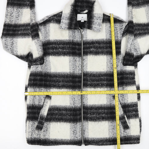 H&M Women's Grey Checked Wool Blend Zip Jacket Size L