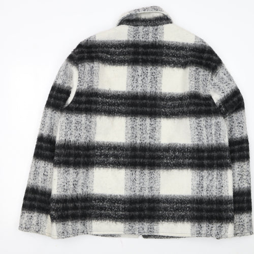 H&M Women's Grey Checked Wool Blend Zip Jacket Size L