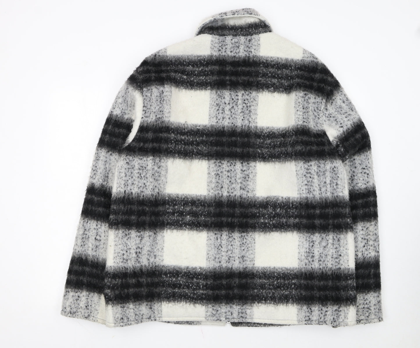 H&M Women's Grey Checked Wool Blend Zip Jacket Size L