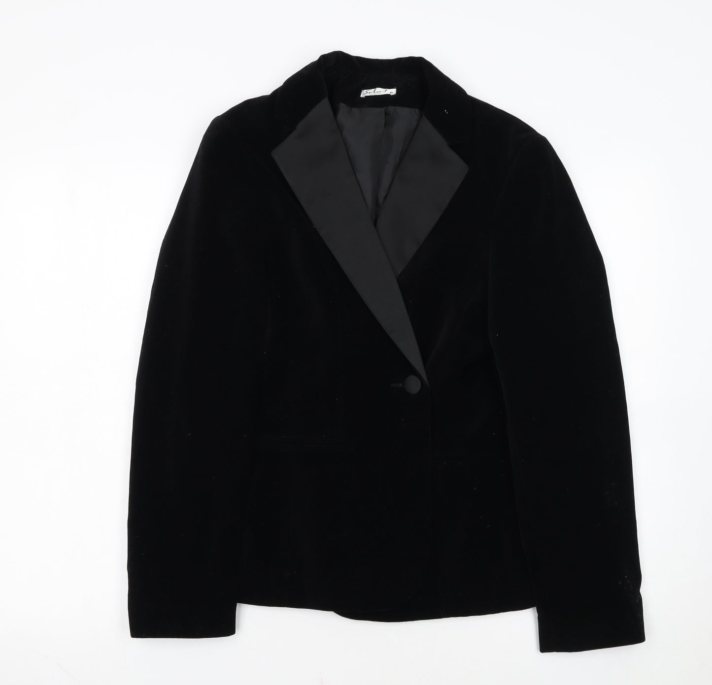 Select Womens Black Velvet Cotton Shawl Lapel Tuxedo Blazer Size 10