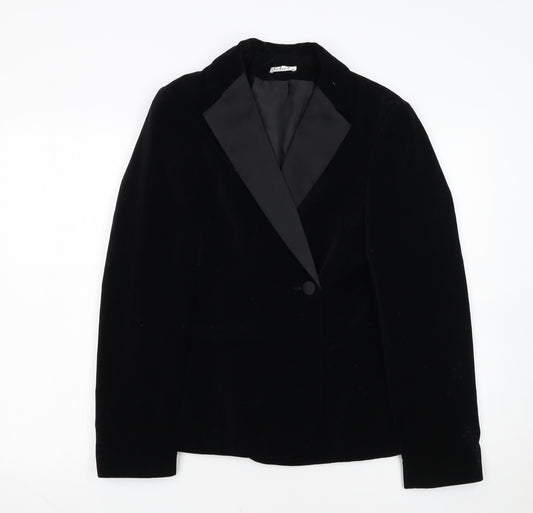 Select Womens Black Velvet Cotton Shawl Lapel Tuxedo Blazer Size 10