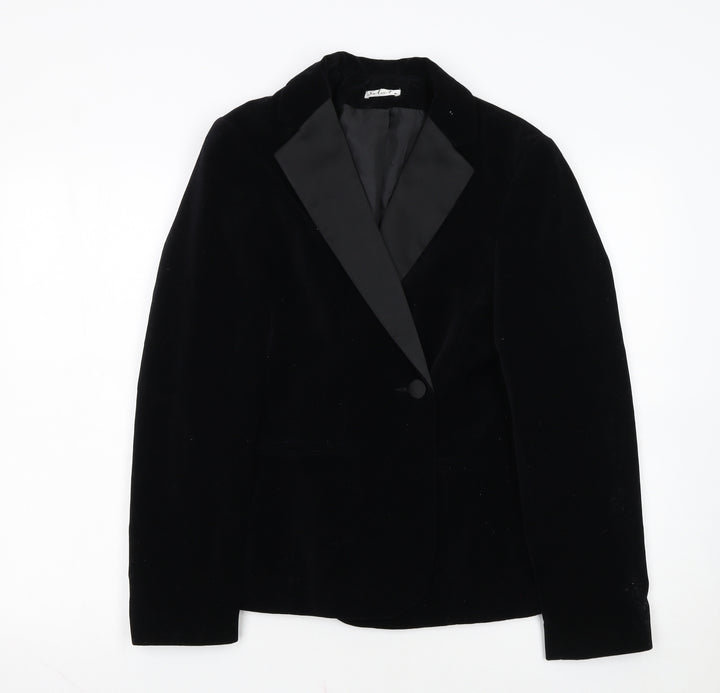 Select Womens Black Velvet Cotton Shawl Lapel Tuxedo Blazer Size 10