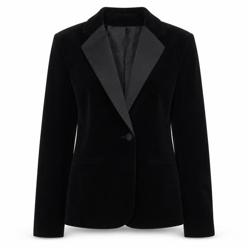Select Womens Black Velvet Cotton Shawl Lapel Tuxedo Blazer Size 10