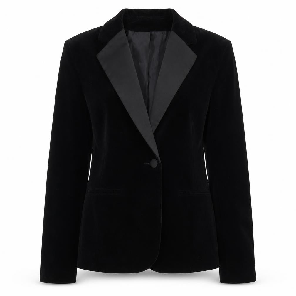 Select Womens Black Velvet Cotton Shawl Lapel Tuxedo Blazer Size 10