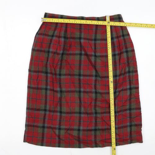 Charter Club Women Red Plaid Knee Length Pencil Skirt Size 12