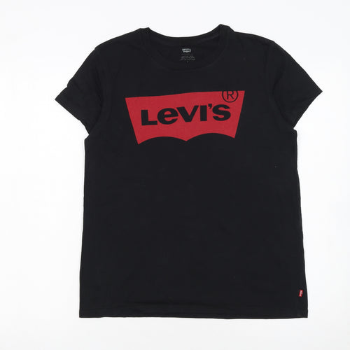Levi's Women's Black Medium Logo Crew Neck Cotton T-Shirt