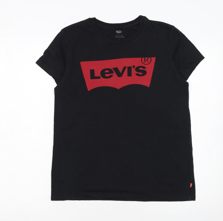 Levi's Women's Black Medium Logo Crew Neck Cotton T-Shirt