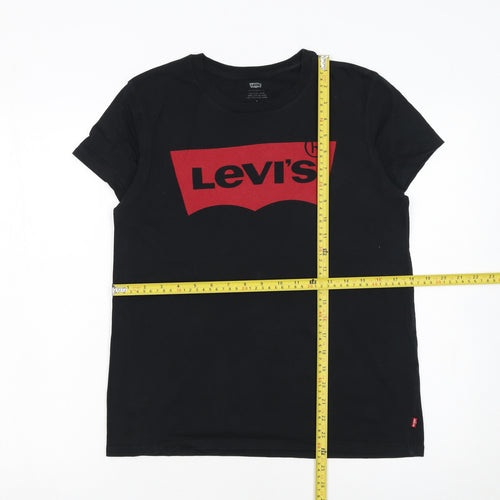 Levi's Women's Black Medium Logo Crew Neck Cotton T-Shirt
