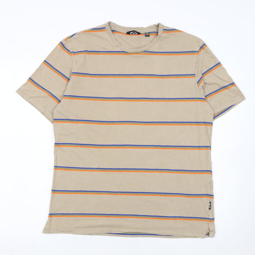 Only & Sons Men's Beige Striped Cotton T-Shirt Size L