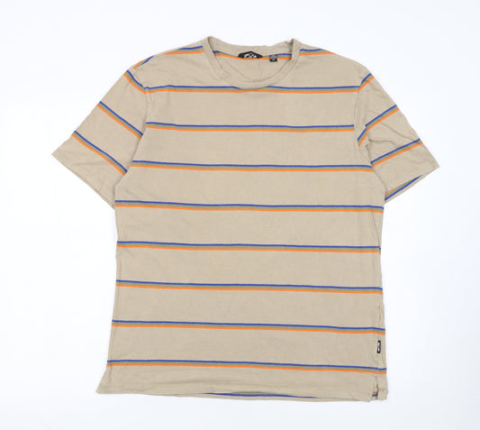 Only & Sons Men's Beige Striped Cotton T-Shirt Size L