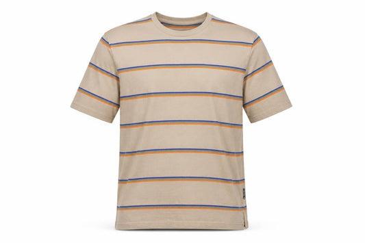 Front view of Only & Sons Men's Beige Striped Cotton T-Shirt, size L