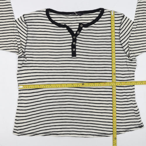 Marks and Spencer Women’s White Stripe Henley Long Sleeve Cotton T-Shirt Size 18