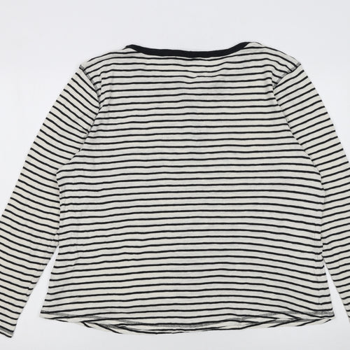 Marks and Spencer Women’s White Stripe Henley Long Sleeve Cotton T-Shirt Size 18