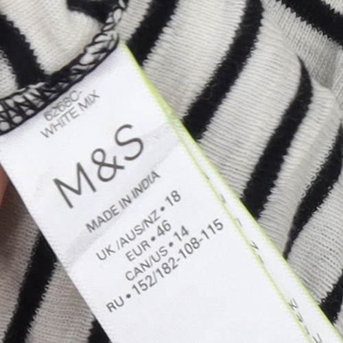 Marks and Spencer Women’s White Stripe Henley Long Sleeve Cotton T-Shirt Size 18