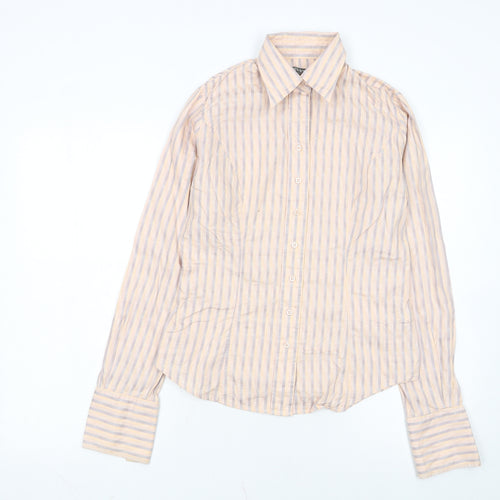 TM Lewin Women Beige Striped Cotton Long Sleeve Button-Up Shirt Size 8