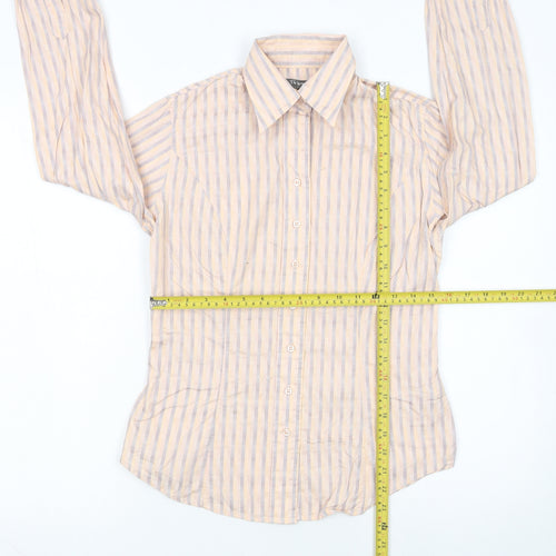 TM Lewin Women Beige Striped Cotton Long Sleeve Button-Up Shirt Size 8