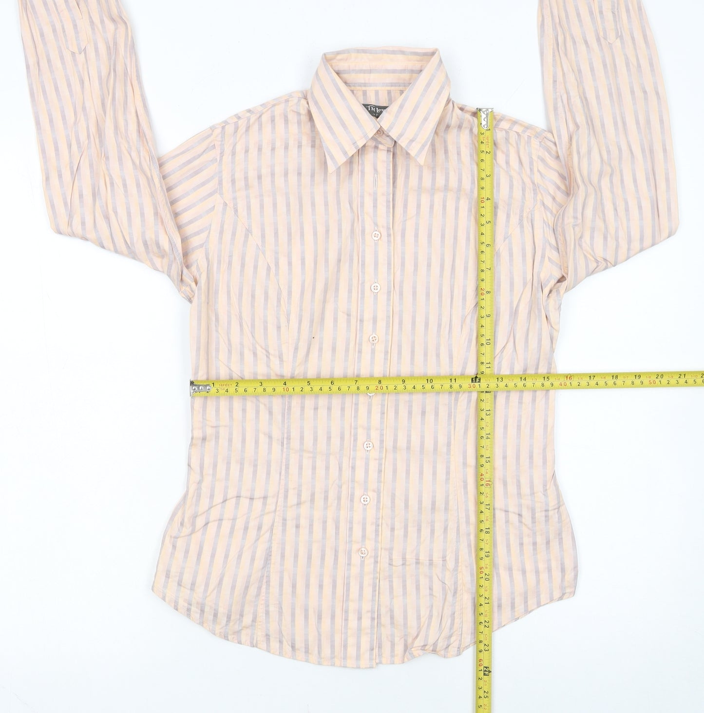 TM Lewin Women Beige Striped Cotton Long Sleeve Button-Up Shirt Size 8