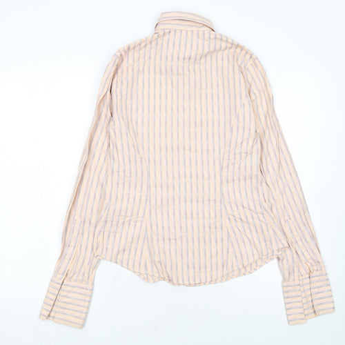 TM Lewin Women Beige Striped Cotton Long Sleeve Button-Up Shirt Size 8