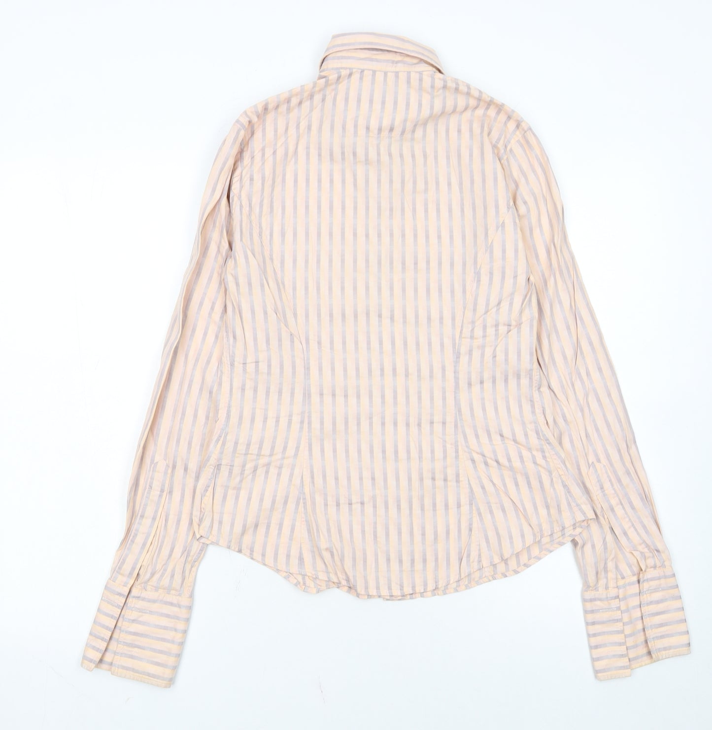 TM Lewin Women Beige Striped Cotton Long Sleeve Button-Up Shirt Size 8