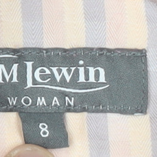 TM Lewin Women Beige Striped Cotton Long Sleeve Button-Up Shirt Size 8