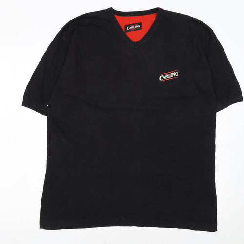 Carling Men's Black V-Neck Beer Logo Vintage T-Shirt One Size
