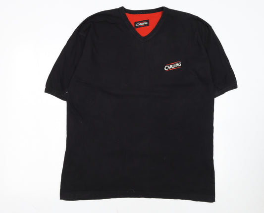 Carling Men's Black V-Neck Beer Logo Vintage T-Shirt One Size