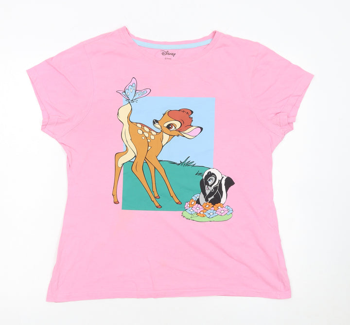 Disney Women’s Pink Bambi T-Shirt Pyjama Top Size 10-12 Cotton