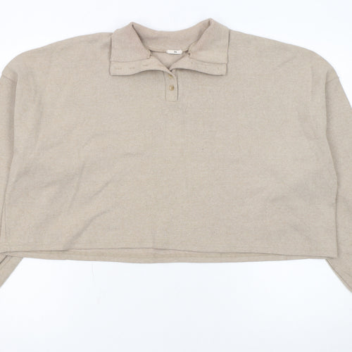 He Women Beige Small Henley Jumper Cotton Blend Long Sleeve Top
