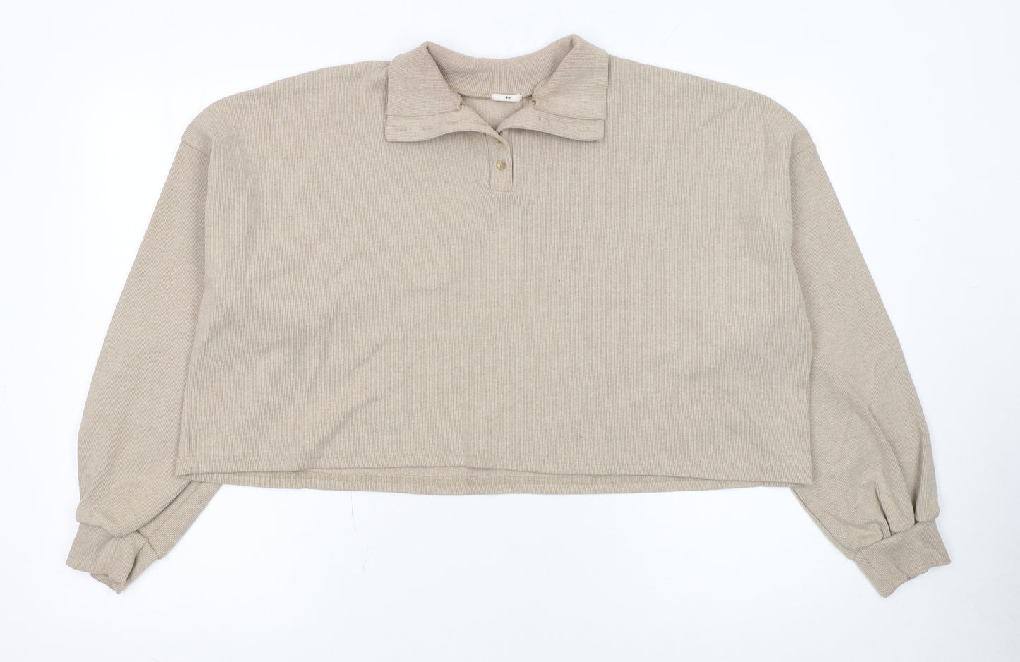 He Women Beige Small Henley Jumper Cotton Blend Long Sleeve Top