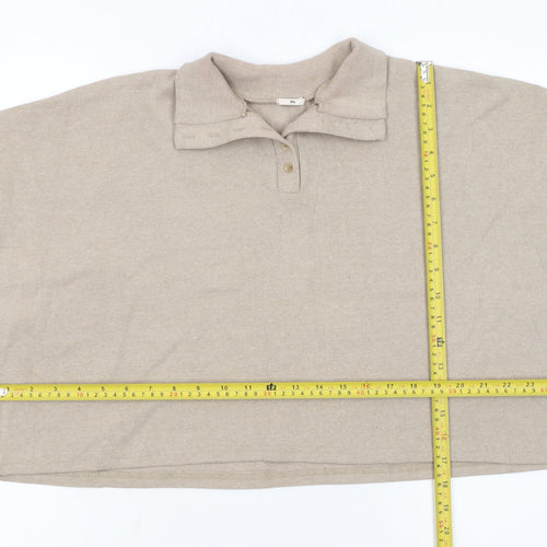 He Women Beige Small Henley Jumper Cotton Blend Long Sleeve Top