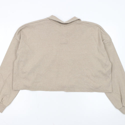 He Women Beige Small Henley Jumper Cotton Blend Long Sleeve Top