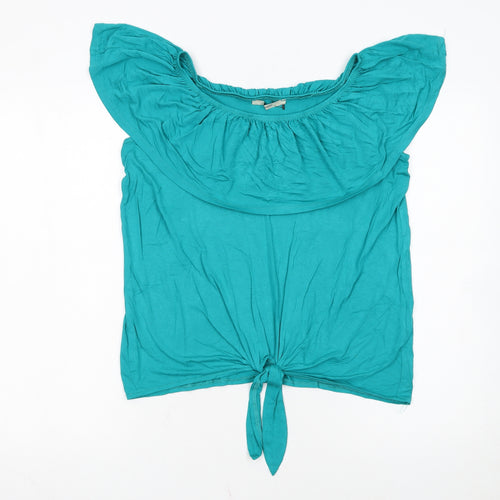 George Women’s Green Off Shoulder Tie Hem Cropped Blouse Size 12
