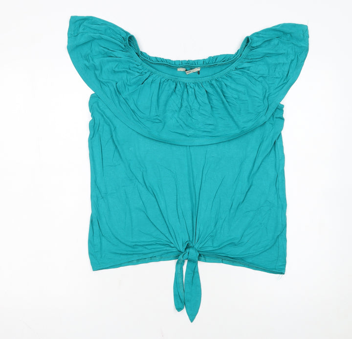 George Women’s Green Off Shoulder Tie Hem Cropped Blouse Size 12
