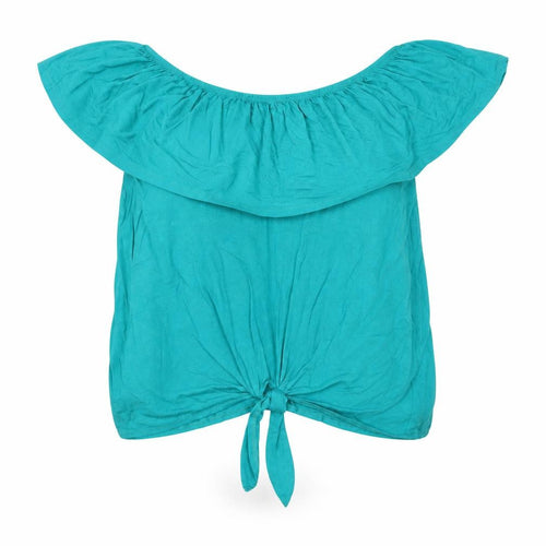 George Women’s Green Off Shoulder Tie Hem Cropped Blouse Size 12