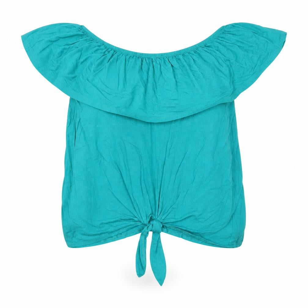 George Women’s Green Off Shoulder Tie Hem Cropped Blouse Size 12