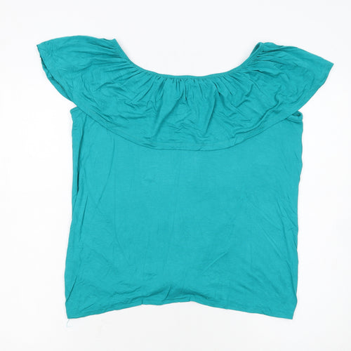 George Women’s Green Off Shoulder Tie Hem Cropped Blouse Size 12
