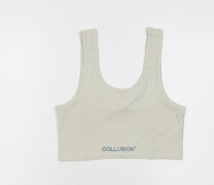 Collusion Women's Beige Cropped Tank Top Size 12 Cotton Blend