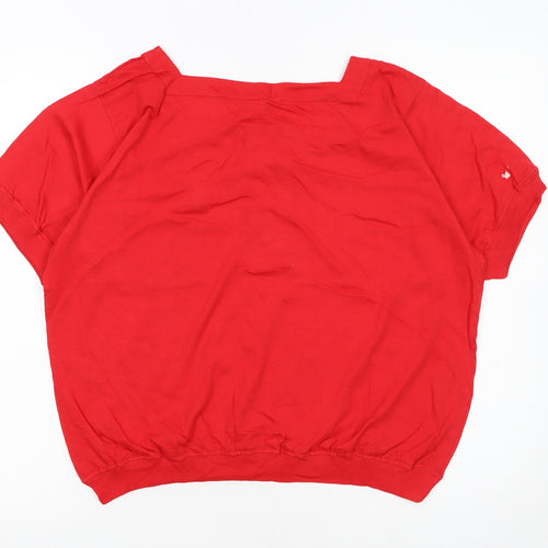 MEMO Red Women's Short Sleeve Cotton Button-Up Top S